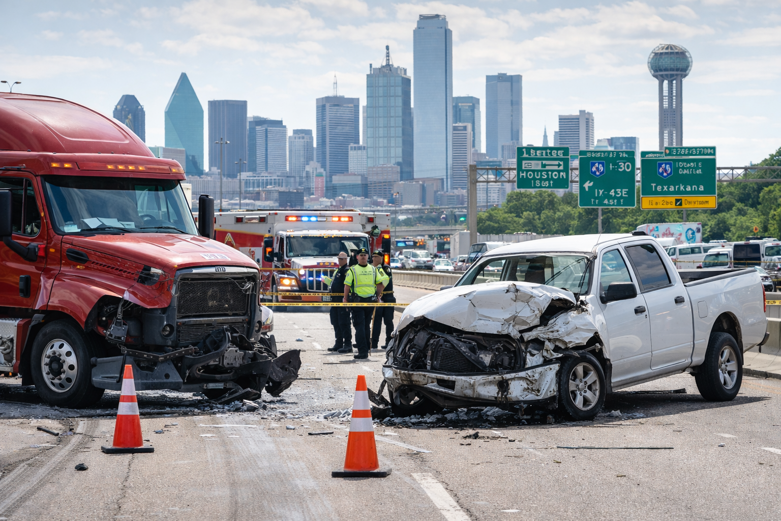 18-wheeler truck accident on a busy Dallas highway in Texas