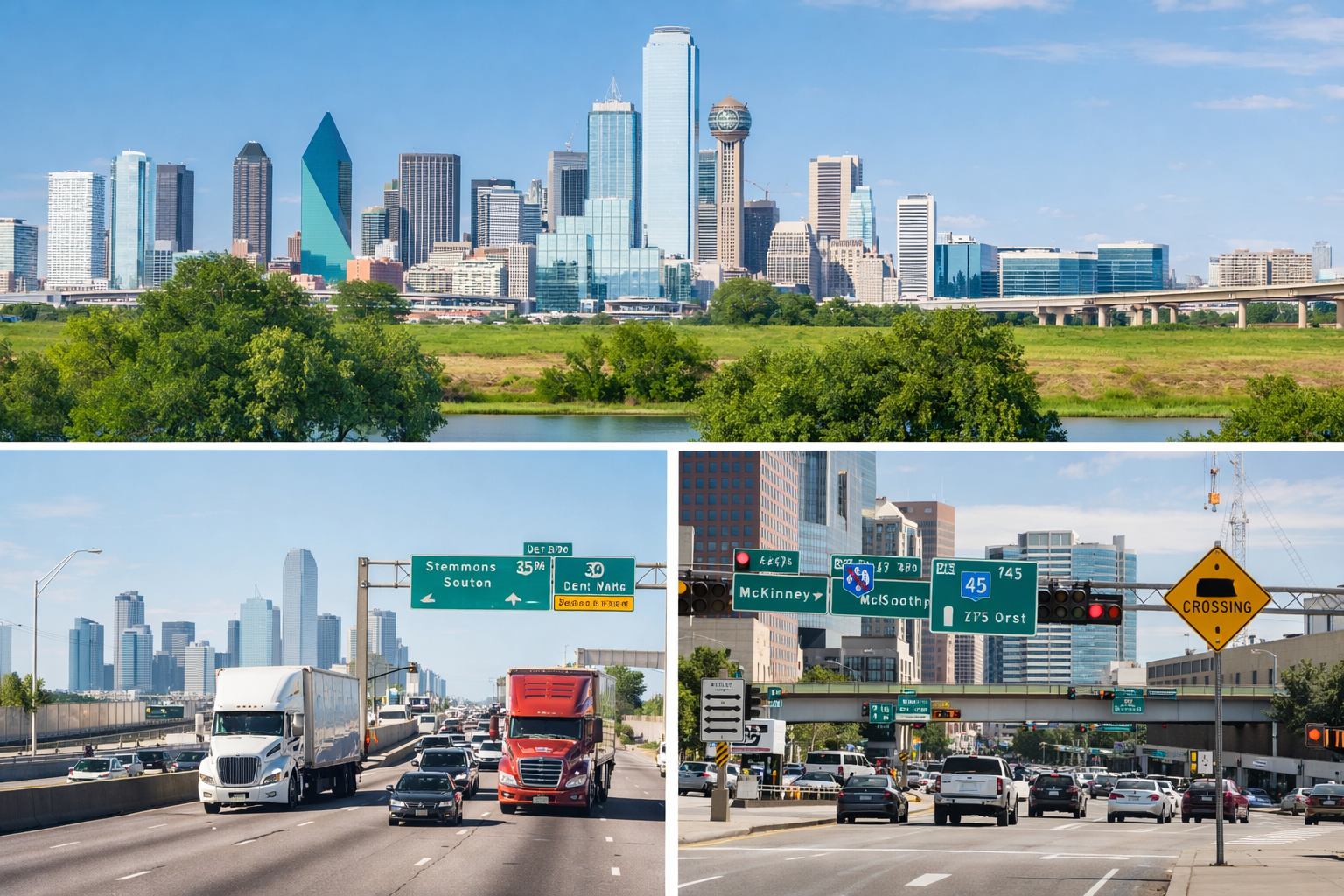 Commercial truck accident scene on a major roadway in Dallas, Texas